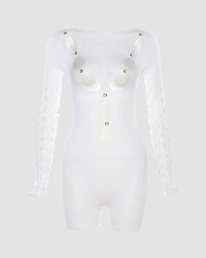 See-Through Lace Skinny Long-Sleeve Jumpsuit